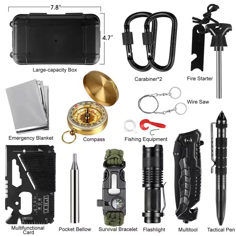 14 In. 1 Outdoor Emergency Survival Kit for Camping, Hunting, Hiking Survival Gear and Equipment, Camping Accessories